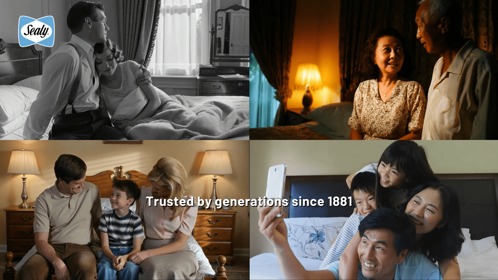 145 Years of Better Sleep: How Sealy Continues to Lead Luxury Mattress Innovation 3 Sealy mattress trusted by generations showing diverse families in comfortable bedrooms since 1881