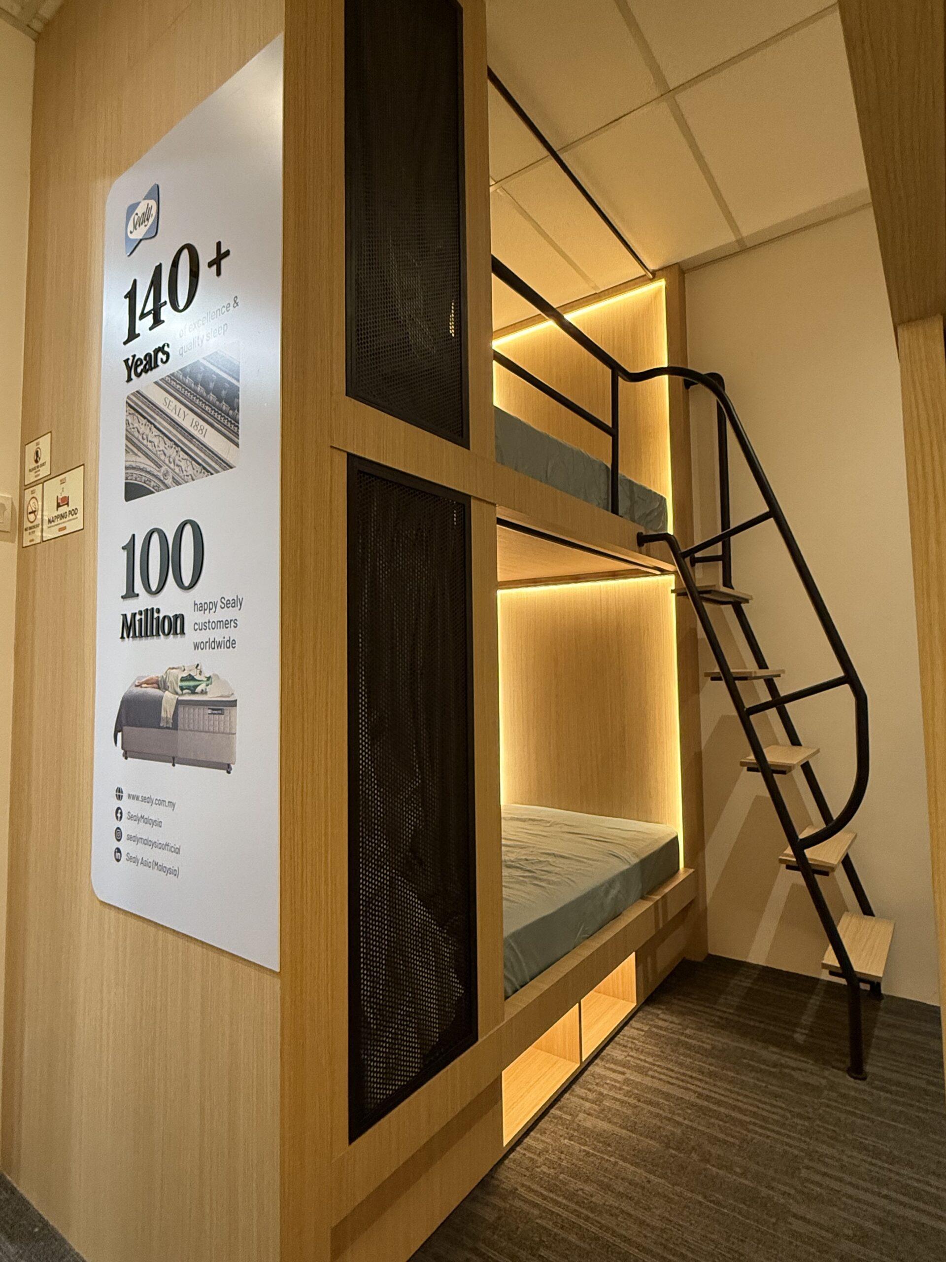 How Long Should a Power Nap Be? 10 Sealy napping pods with bunk beds inside WORQ Sunway Velocity