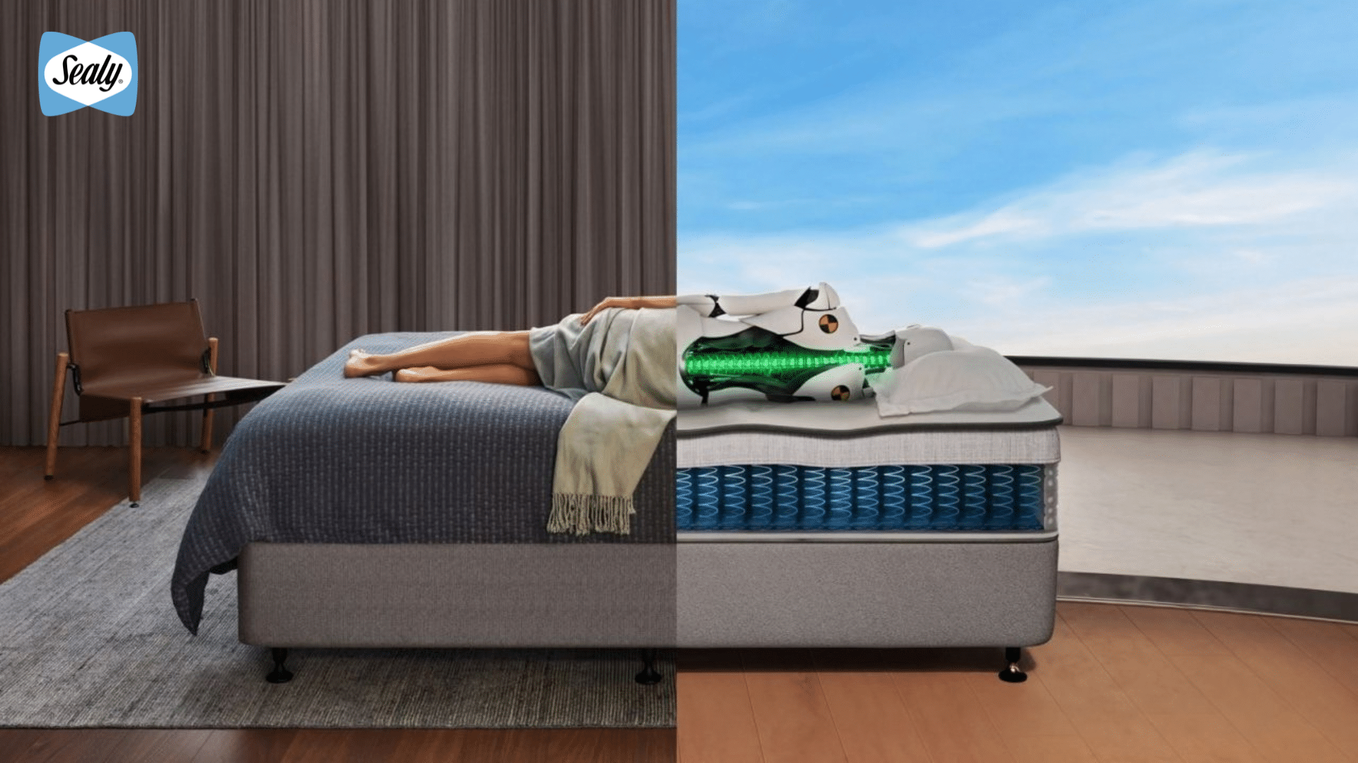 What Should Heavy Sleepers Look for in a Mattress? 6 Mattress support system inside a Sealy cutaway, tested with a spinal alignment manikin